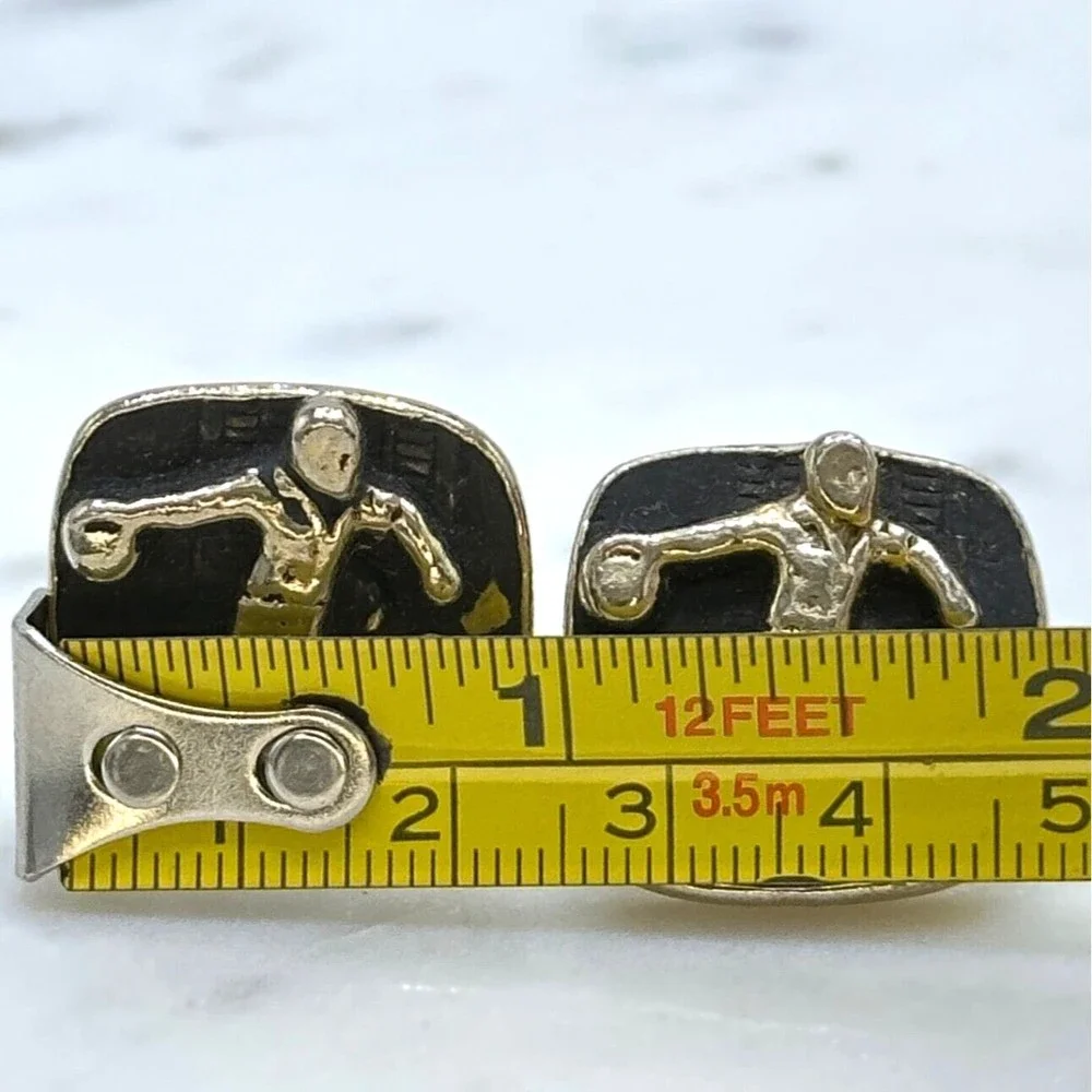 Mens Vintage Bowling Bowler Black & Gold Tone Bullet Back Cufflinks (read)